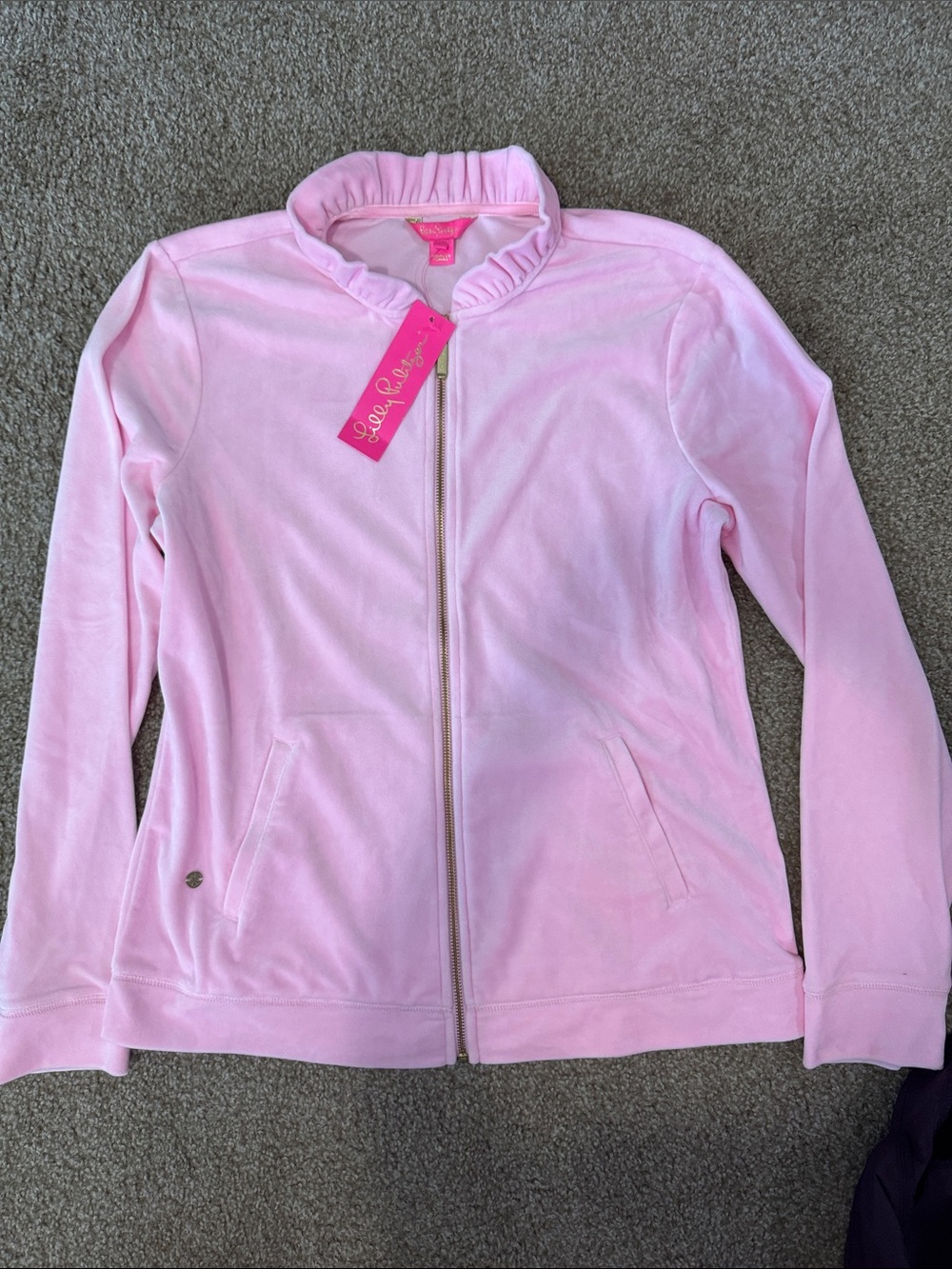 NWT Lilly Pulitzer Jayla Velour Ruffle Zip Up, size L